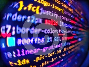Shallow depth of field, selective focus effect. Computer virus concept. Programming code abstract screen. Computer script coding