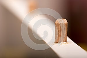 Shallow depth of field and wooden dowel in the wood