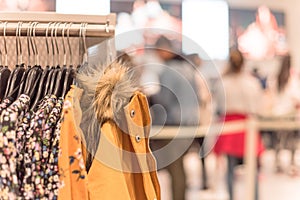 Shallow dof image of checkout counter at clothing store in America