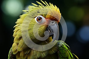 Shallow focus accentuates the brilliant green hues of Newtons parakeet