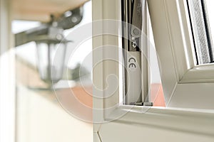 Shallow focus of CE marking seen within newly installed double glazed windows.