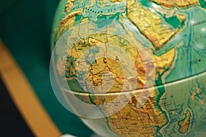 Shallow focus closeup shot of the map of Africa on the globe