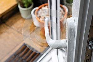 Shallow focus of a newly installed uPVC patio door. photo