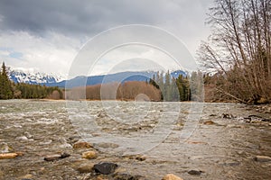 A shallow riffle on a cold Kalum river in British Columbia, Canada