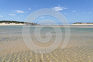 Shallow rippled water across the Bushmans River estuary at low tide.