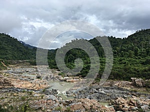 Shallow river in Indochina in dry season photo