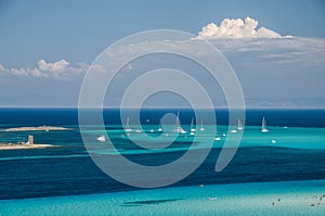 Shallow sea with the boats, Sardinia