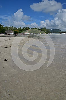 Shallow water area off Ile aux Cerfs Mauritius nearby the drop off point with many boats in the background