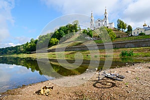 Shallowing of Western Dvina river bed due to dry summer, Vitebsk photo