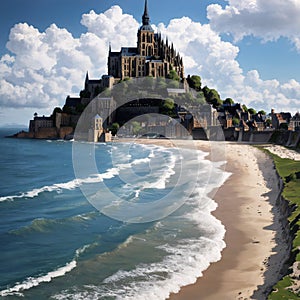 Shallows landscape a view from Mont Saint-Michel Abbey made with Generative AI