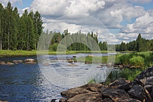 Shallows on Suna river in Karelia, Russia