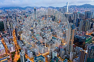 Top view of Hong Kong city at night