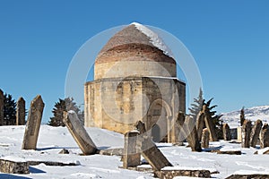 Shamakhi, Azerbaijan. Winter concept. Ancient historical mausoleums complex of the 16th century