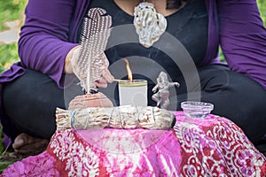 Shaman close up at altar