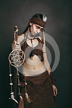 Shaman with dream catcher rod