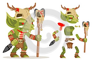Shaman goblin dungeon dark wood monster evil minion fantasy medieval action RPG game character layered animation ready
