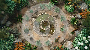 Shamanic Circle with Ritual Objects Aerial View