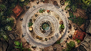 Shamanic Circle with Ritual Objects Aerial View