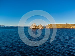 Shamanka Rock. Lake Baikal at Olkhon Island. the village of Khuzhir