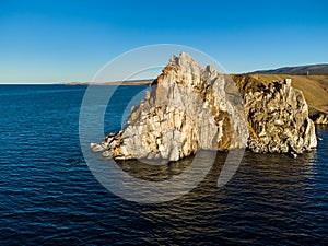 Shamanka Rock. Lake Baikal at Olkhon Island. the village of Khuzhir