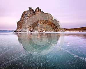 Shamanka Sacred Rock on Olkhon Island, Baikal Lake, Russia photo