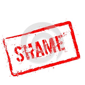 Shame red rubber stamp isolated on white.