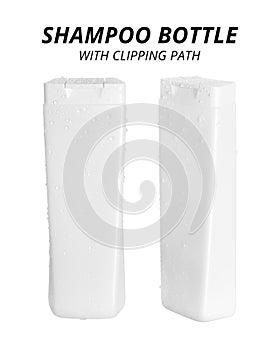Shampoo bottle isolated on white background. Blank plastic packaging for design.  Clipping path