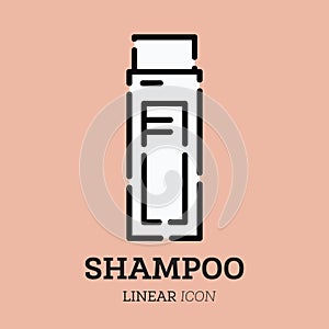 Shampoo flat linear icon. Personal care product. Cosmetics. Skin care symbol