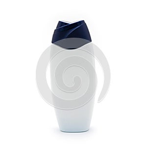 Shampoo, Gel Or Lotion White Plastic Bottle With Lid On White Background Isolated.
