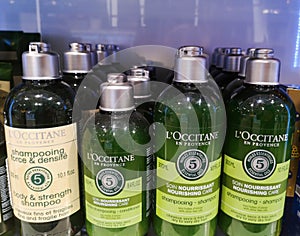 Shampoo setting for dry Aromacology Nutrition L`Occitane en provence shampoo at perfume and cosmetics store on February 25, 2020