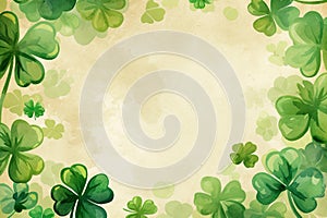 Shamrock border on vintage paper, Saint Patrick's Day theme, aged texture, background with copy space