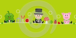 Shamrock Chimney Sweep And Pig Icons New Years Eve Green