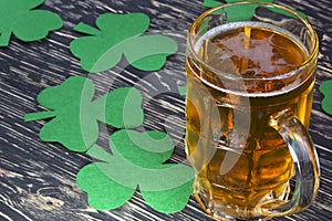 Shamrock clover and beer -symbol of St Patrick's Day