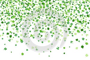 Shamrock or clover leaves flat design green backdrop pattern vector illustration.