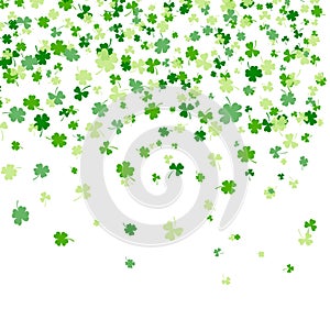 Shamrock or clover leaves flat design green backdrop pattern vector illustration.