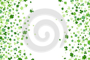 Shamrock or clover leaves flat design green backdrop pattern vector illustration.