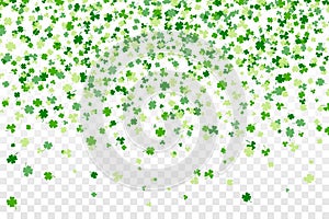 Shamrock or clover leaves flat design green backdrop pattern vector illustration isolated on transparent background.