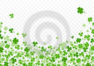 Shamrock or clover leaves flat design green backdrop pattern vector illustration isolated on transparent background.