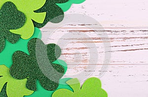 Shamrock. Clover leaves on wood background. St. Patrick's Day