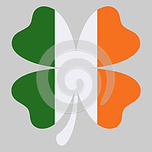 Shamrock clover vector icon in style ireland flag color. St Patrick day symbol, leprechaun leaf sign