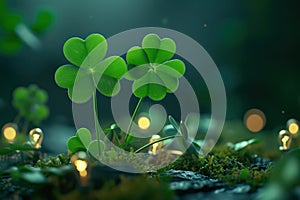 Shamrock and four-leaf clover, good luck on st. patrick's day. Generative AI