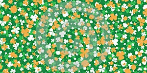 Shamrock or green clover leaves pattern background flat design vector illustration. St Patrick Day shamrock symbols decorative