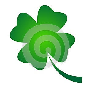 Shamrock - green gradient four leaf clover icon. Good luck theme design element. Simple geometrical shape vector