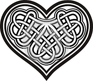 Shamrock heart. Celtic symbol. Black white tattoo