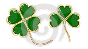 Shamrock icons on white background. Three and four-leaf clover