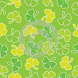 Shamrock leaves seamless pattern on green background suitable for St Patrick Day& x27;s scrap paper