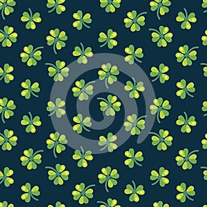 Shamrock leaves seamless pattern. St Patrick`s Day green background