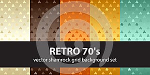Shamrock pattern set Retro 70s. Vector seamless backgrounds