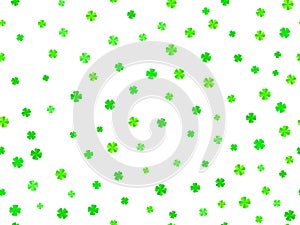 Shamrock seamless pattern for St. Patrick's Day. Green clover leaves on white background. Trefoil and four-leaf clover