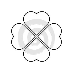 Shamrock silhouette - black outline four leaf clover icon. Good luck theme design element. Simple geometrical shape